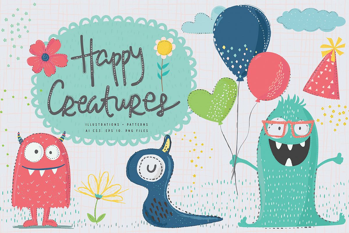 Happy Creatures Illustrations example image 1