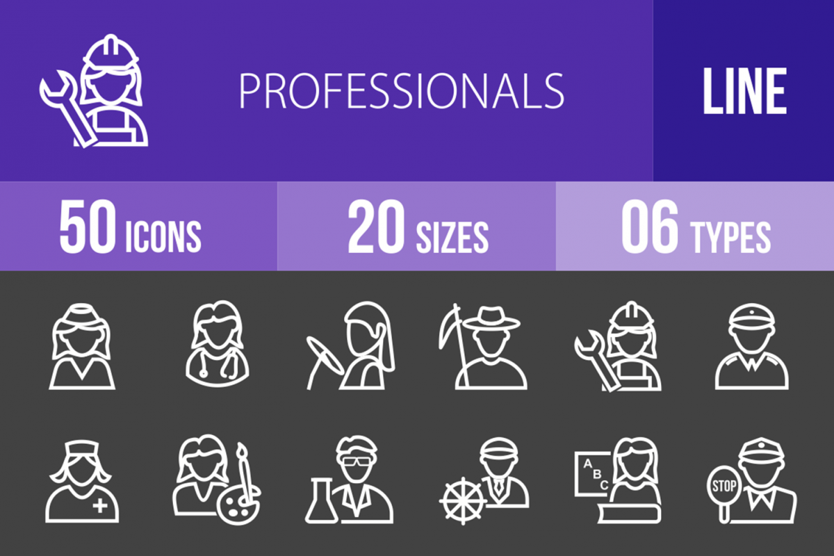 50 Professionals Line Inverted Icons example image 1