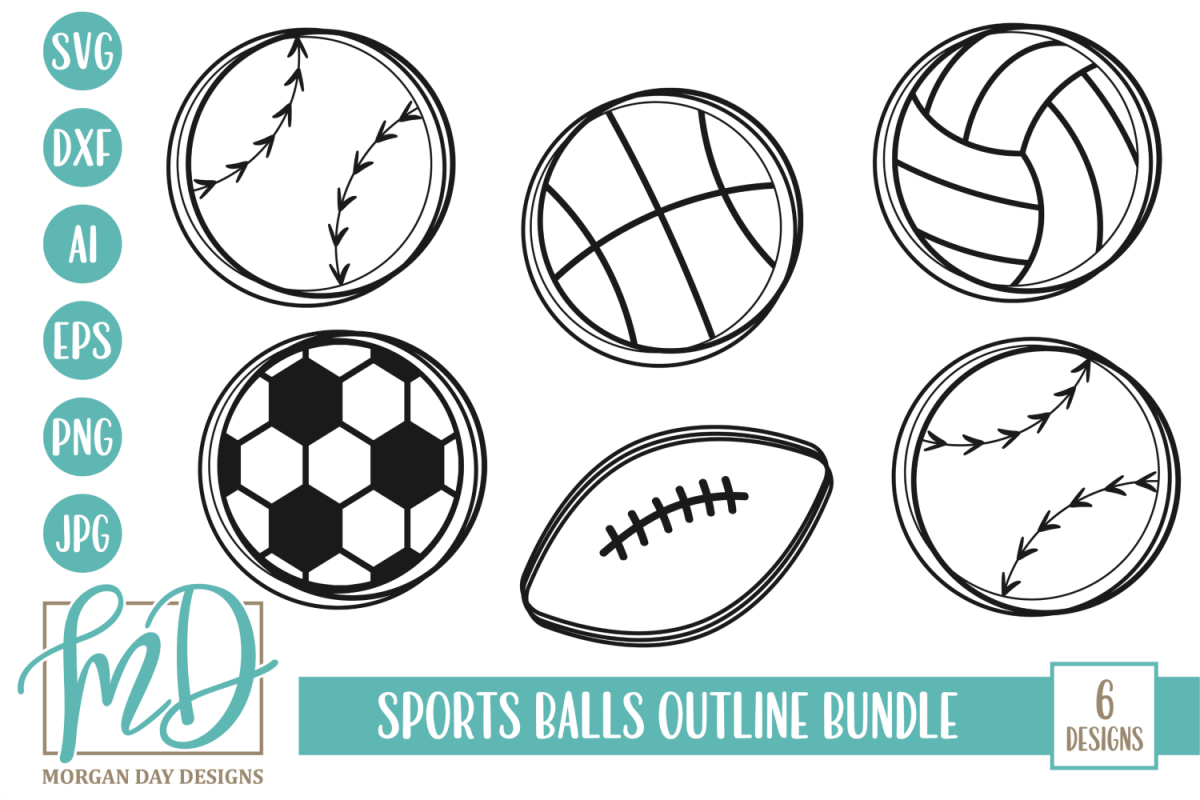 Sports Balls Outline Bundle SVG, DXF, AI, EPS, PNG, JPEG example image 1