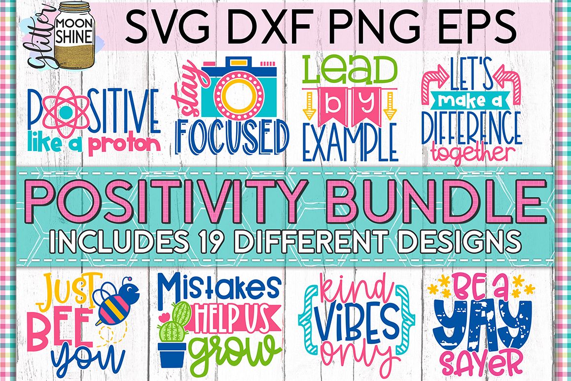 Positivity Bundle of 19 SVG DXF PNG EPS Cutting Files example image 1