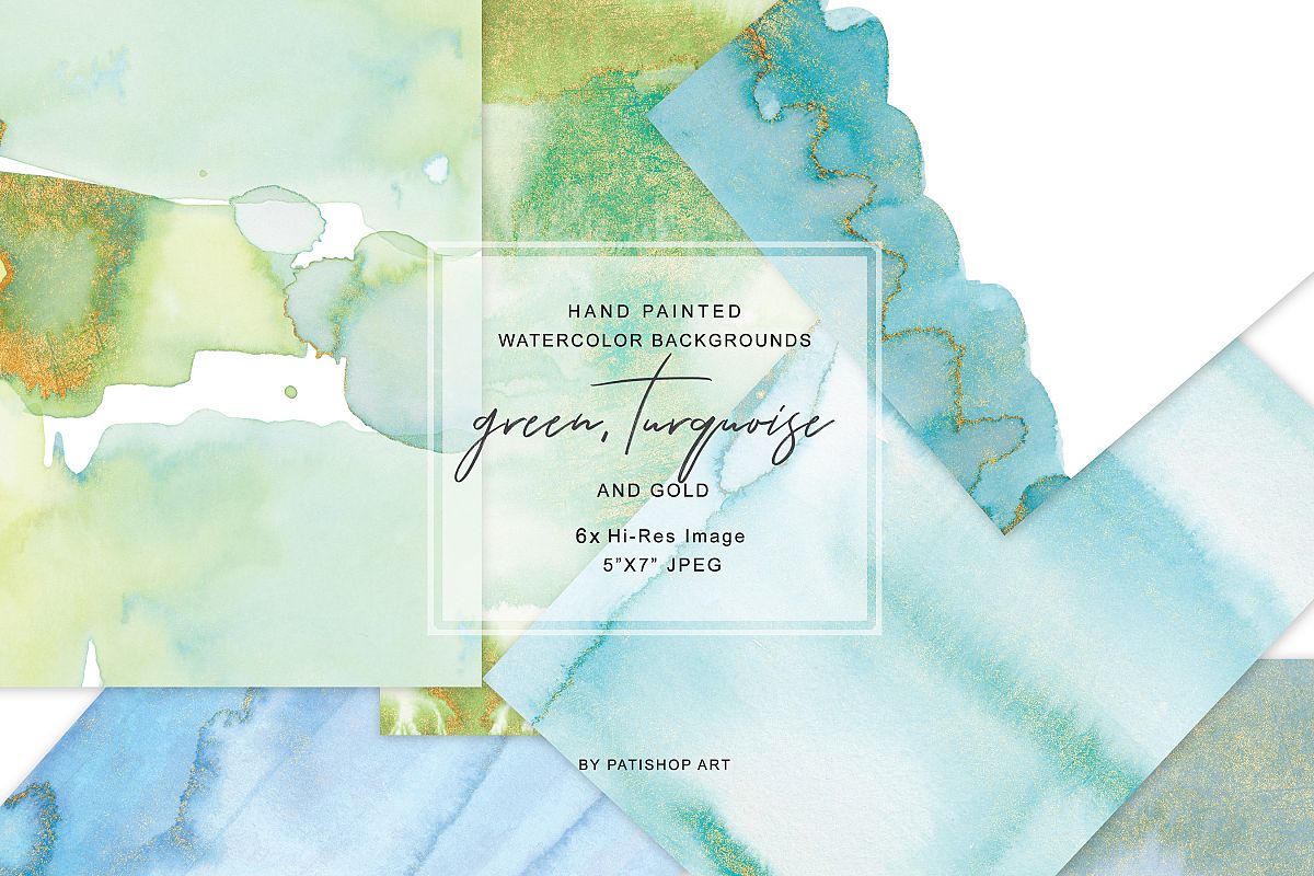 Watercolor Glittered Green & Turquoise Background 5x7 example image 1
