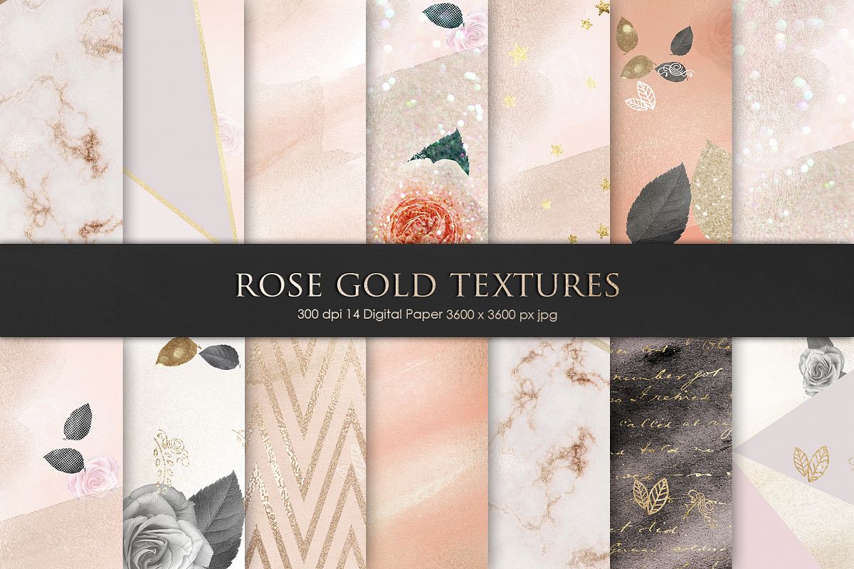 Wedding Rose Gold Marble Watercolor Textures example image 1