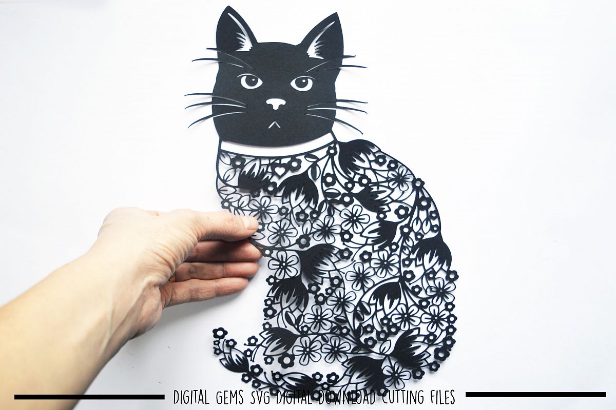 Cat paper cut SVG / DXF / EPS files example image 1
