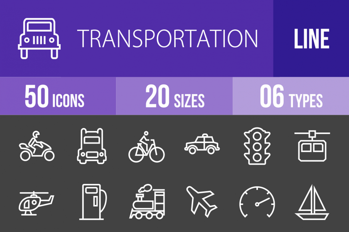 50 Transportation Line Inverted Icons example image 1