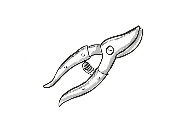 Secateurs Garden Tool Cartoon Retro Drawing example image 1