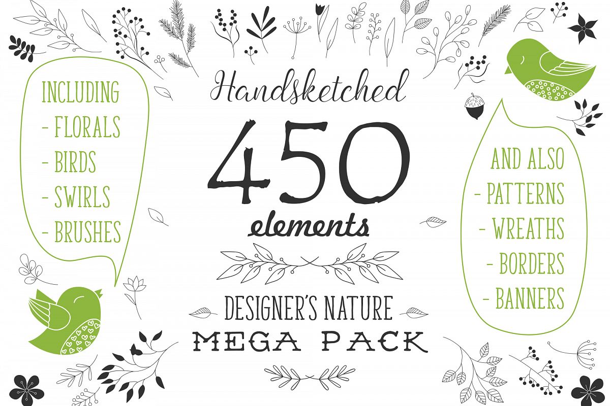 450 handsketched elements. Nature mega pack example image 1
