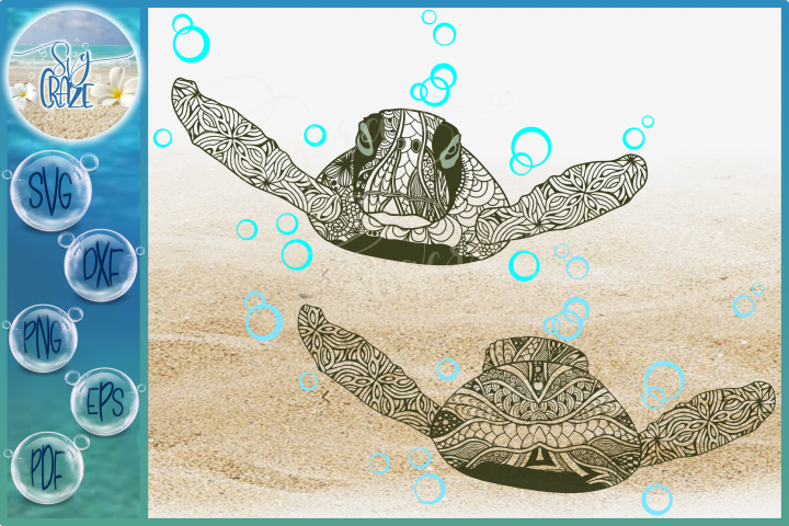 Download Sea Turtle Mandala Zentangle Swimming Bubbles Back View ...