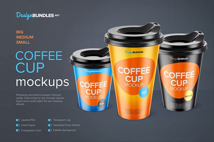 Three Coffee Cup PSD Mockups