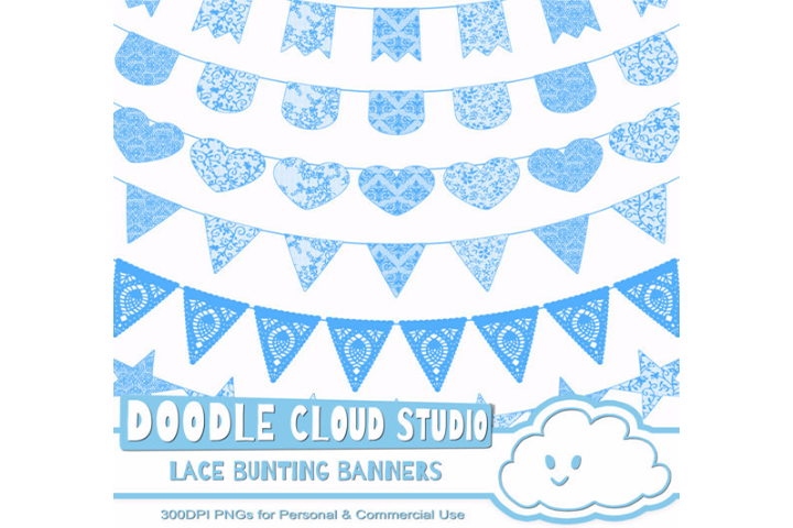 Blue Lace Burlap Bunting Banners Cliparts Multiple Lace Texture