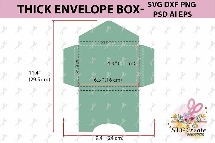 Envelope template box thick svg cut file paper cut photo