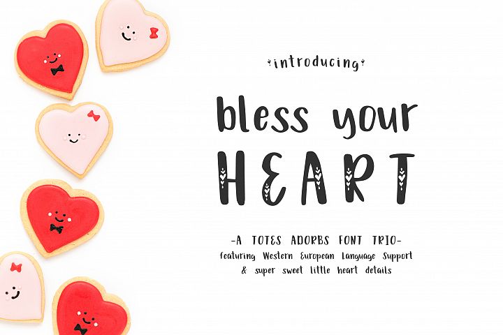 Bless Your Heart Hand Lettered Font Trio w/ Hearts