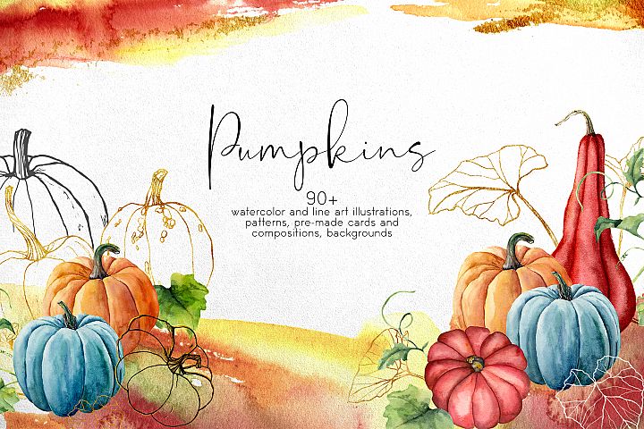 Pumpkins. Watercolor collection