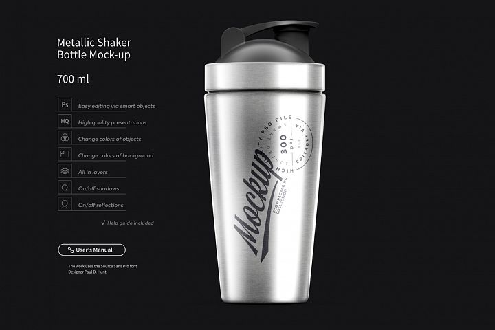 Download Metallic Shaker Bottle Mock-up 700 ml Yellowimages Mockups