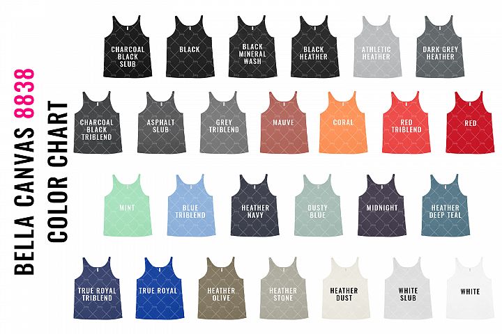 Download Bella Canvas 8838 Slouchy Tank Top Mockup Color Chart
