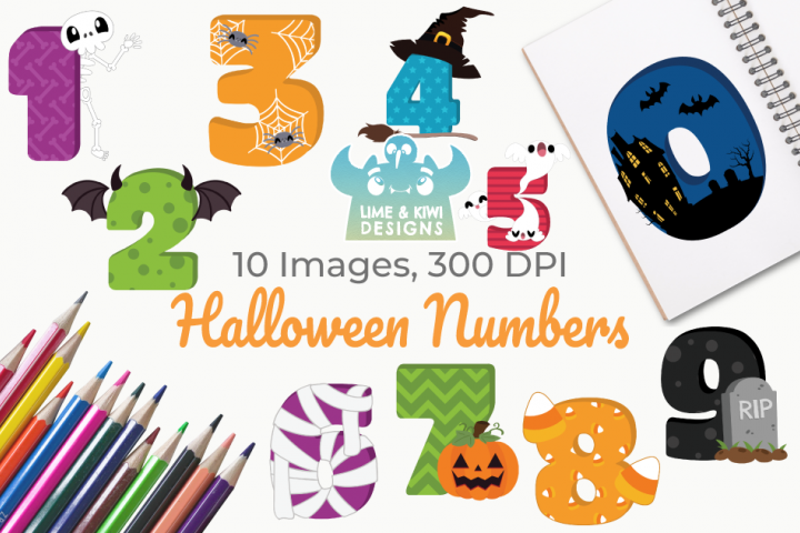 Halloween Numbers Clipart, Instant Download Vector Art