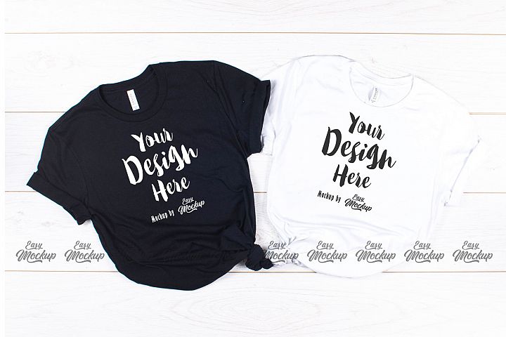 Download Black And White Bella Canvas 3001 T Shirt Mockup (210270) | Mock Ups | Design Bundles