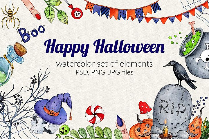 Watercolor set for Halloween