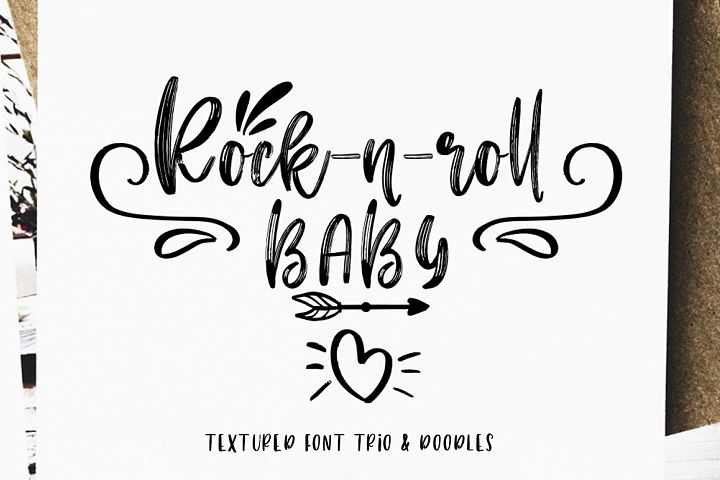 Rock-n-Roll Baby.Textured font trio & doodles