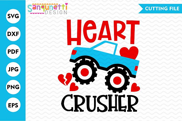 Heart Crusher monster truck SVG, boys Valentine cutting file