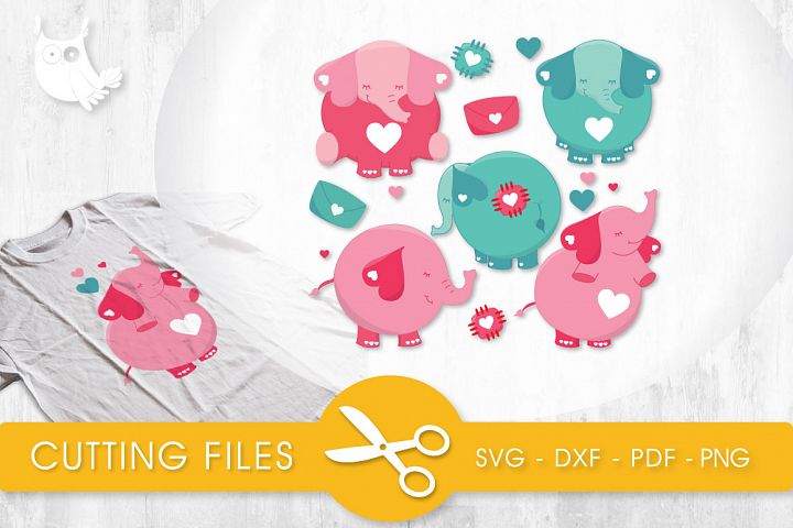 Valentine Elephants cutting files svg, dxf, pdf, eps included - cut