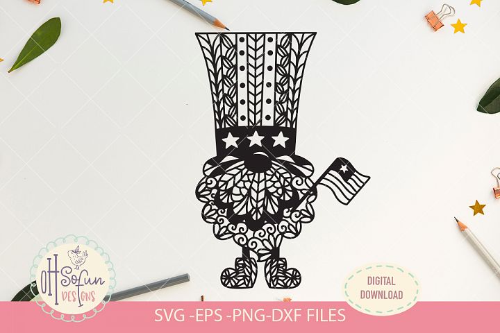 Download American gnome mandala, SVG file cut, 4th of july mandala