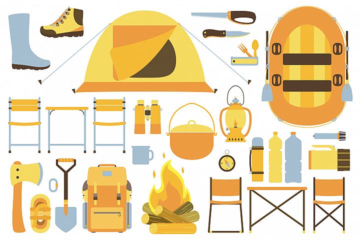 Hiking equipment (14718) | Illustrations | Design Bundles