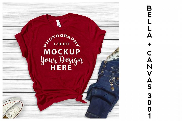 Download Bella Canvas 3001 T-shirt mock-up, color Red Heather