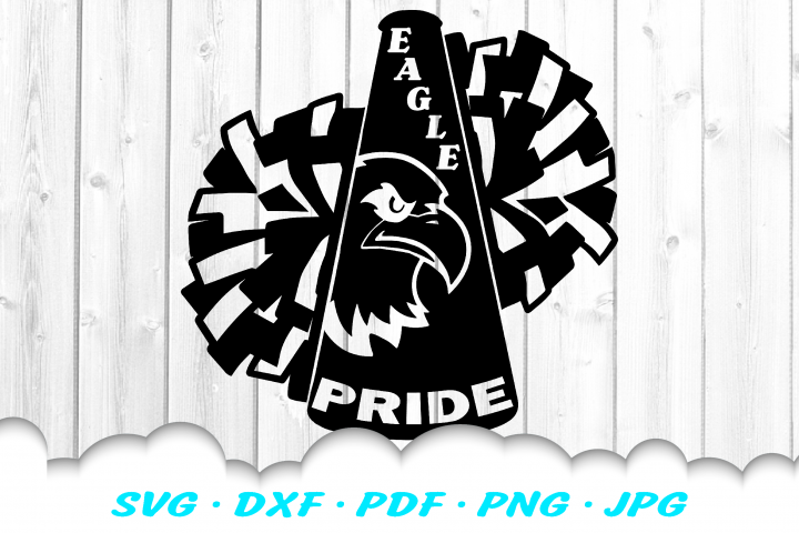 Eagle Pride Cheer Megaphone Poms SVG DXF Cut Files (408572