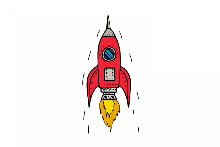Vintage Rocket Ship Blasting Off Drawing