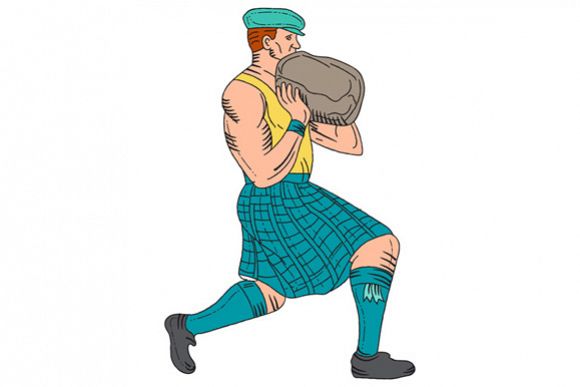 Stone Throw Highland Games Athlete Drawing (12819) | Illustrations ...