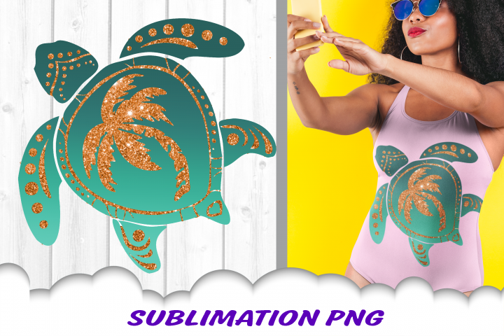 Download Turtle Glitter Palm Beach Sublimation PNG Design (449300 ...