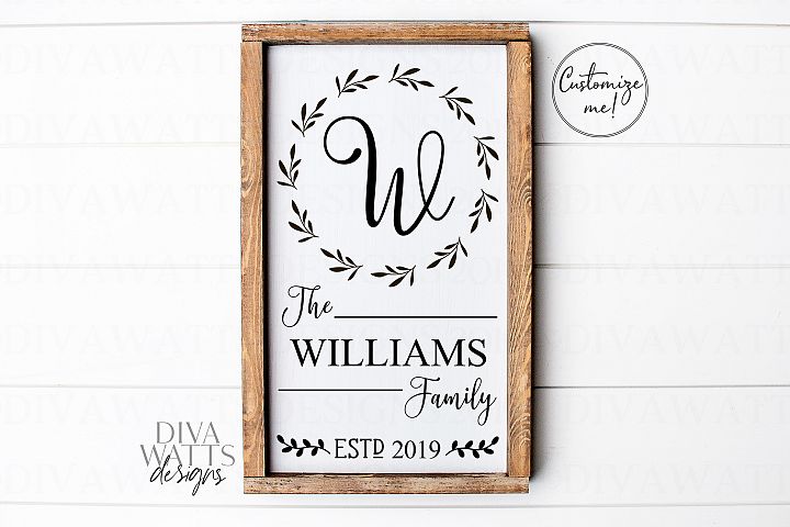 Download Monogram Wreath Family Last Name Farmhouse Sign SVG (412355) | SVGs | Design Bundles
