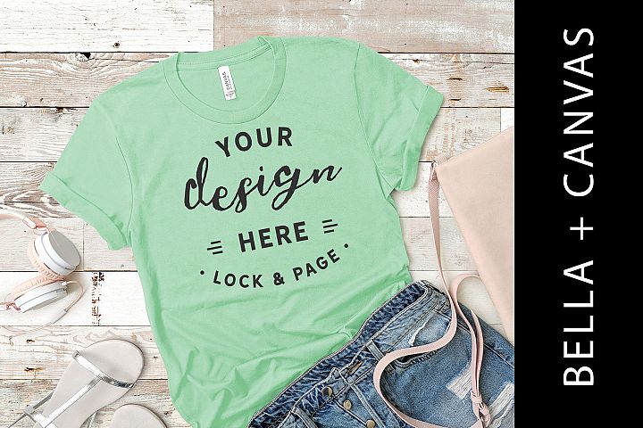 Download Mint T Shirt Mockup Bella Canvas 3001 Trendy Mock Up (146552) | Mock Ups | Design Bundles