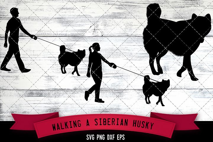 Download Walking a Siberian Husky Dog Silhouette Vector (517441 ...