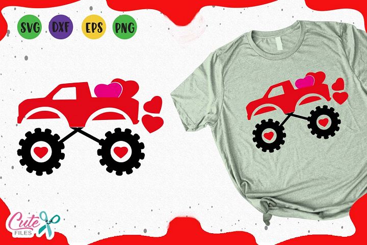 Monster truck with hearts, valentines day svg for crafter ...