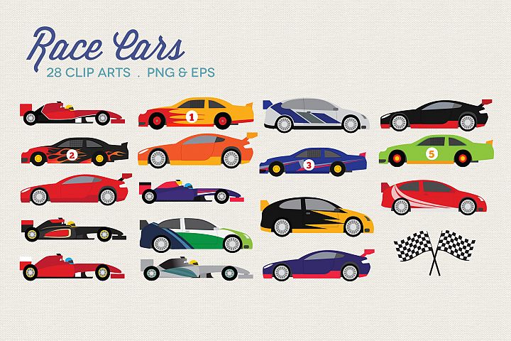 Race Cars Clipart (390534) | Illustrations | Design Bundles