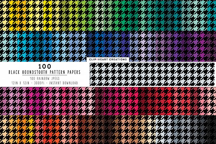 100 Houndstooth Pattern Digital Papers - rainbow colors