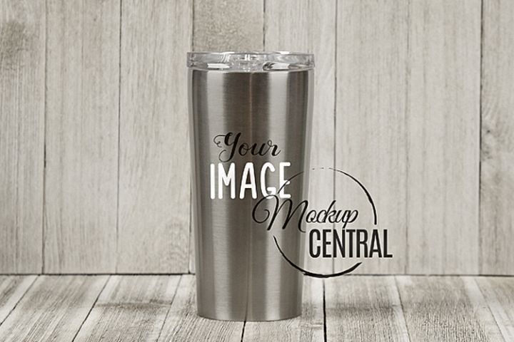 Download Stainless Steel Tumbler Digital Mockup on Wood Table, JPG ...