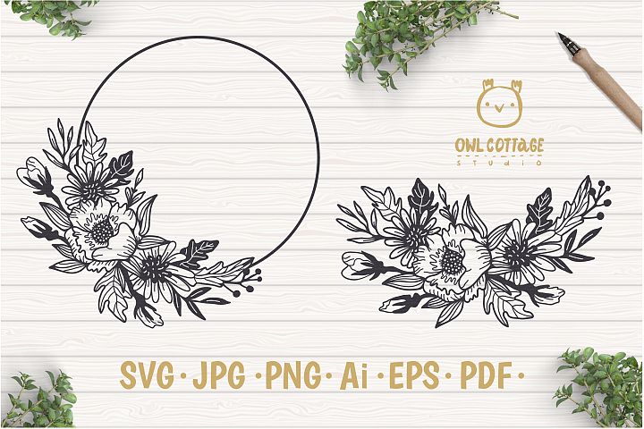 Download Free Svgs Download Flower Wreath Svg Flower Monogram Svg Free Design Resources