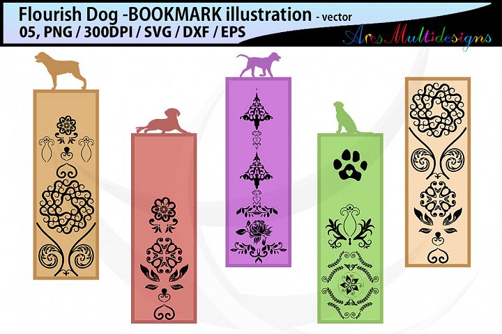 dog flourish bookmark clipart illustration / dog flourish bookmark ...