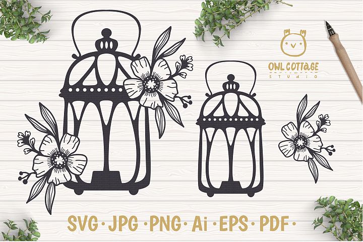 Download Vintage Lantern with floral decor SVG, Lantern Decor Cut ...
