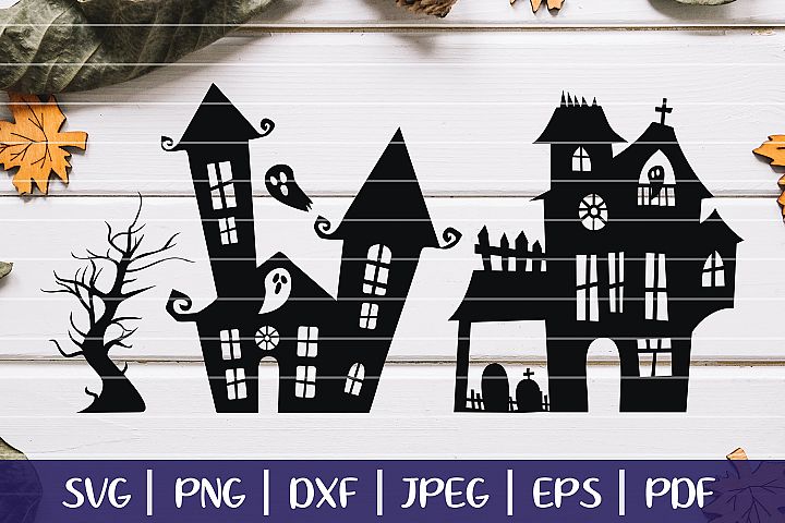 Free SVGs download - Haunted House SVG Silhouettes, Halloween Haunted