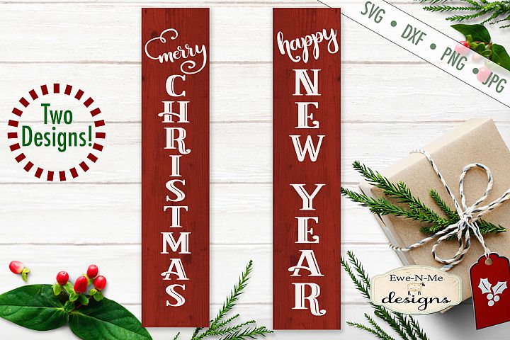 Download Merry Christmas - Happy New Year - Vertical Porch Sign SVG
