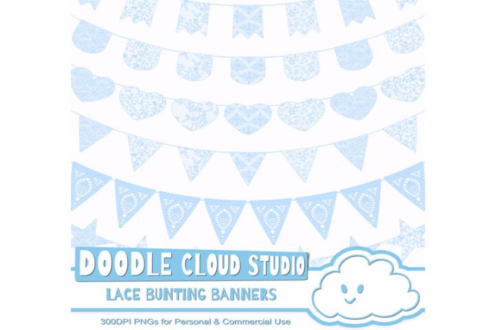 Azure Lace Burlap Bunting Banners Cliparts Multiple Light Blue