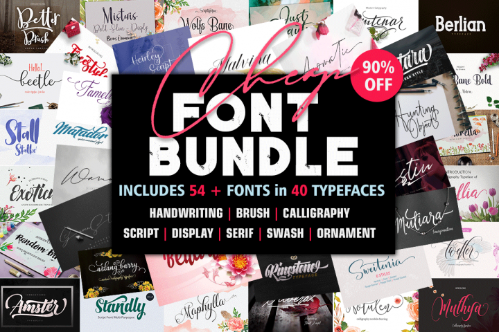 Font Bundle includes 54 fonts in 40 Typefaces