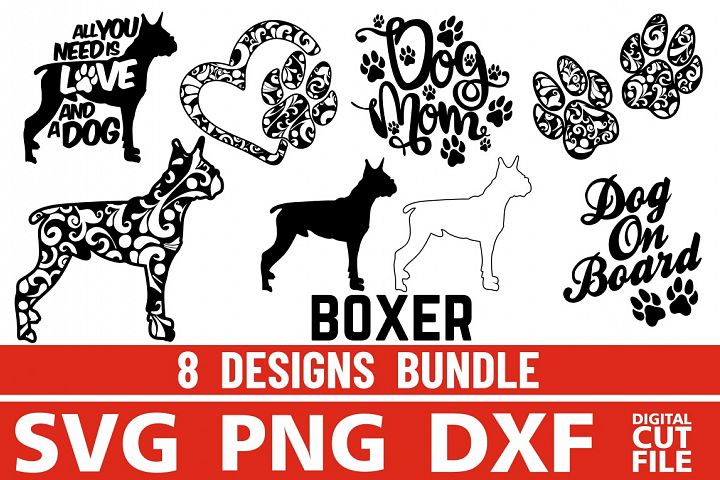 8x Boxer Bundle svg ,Dog Shapes svg, Silhouettes, Vector ...