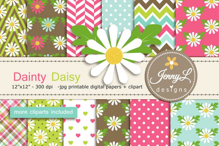 Download Daisy flower Digital Papers and Clipart SET (81431 ...