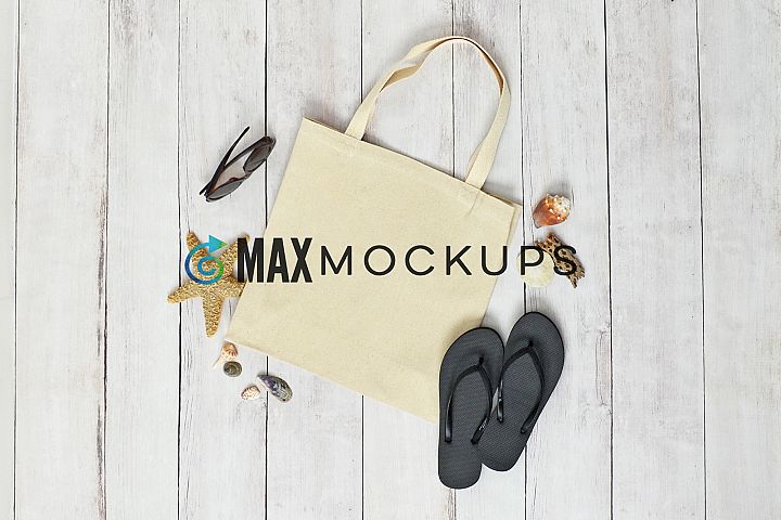 Download Canvas tote mockup, shopping bag, summer beach, flatlay ...