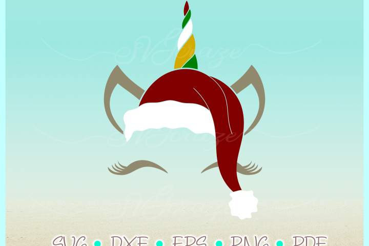 Free SVGs download - Unicorn Face Santa Hat Christmas Deer SVG DXF EPS