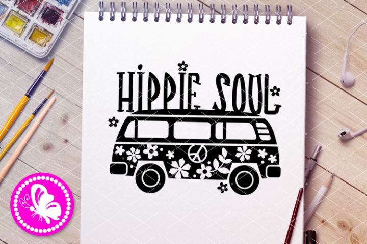Hippie soul svg saying Peace sign Bus Flower power Love png